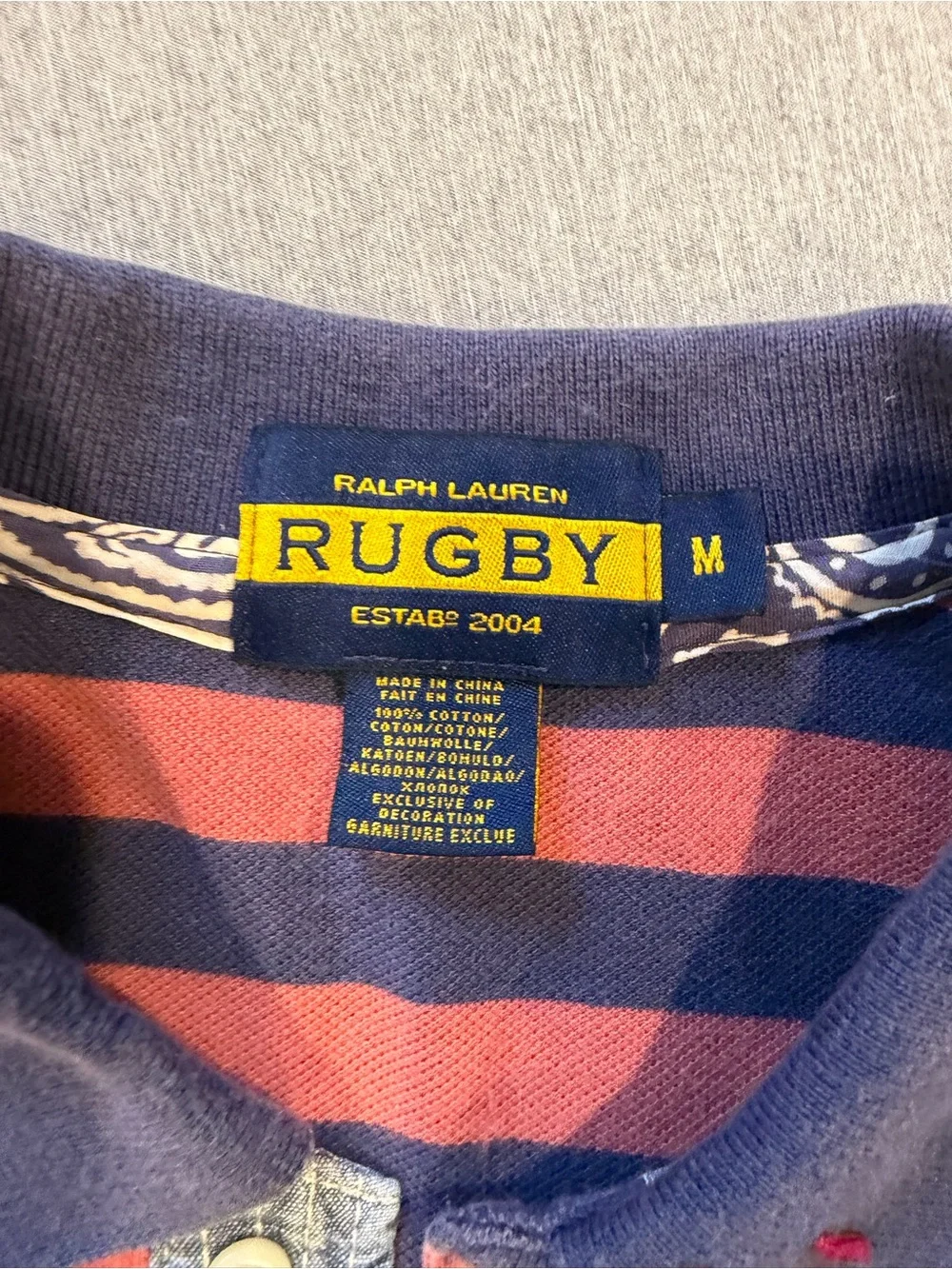Ralph Lauren Striped Navy and Coral Polo